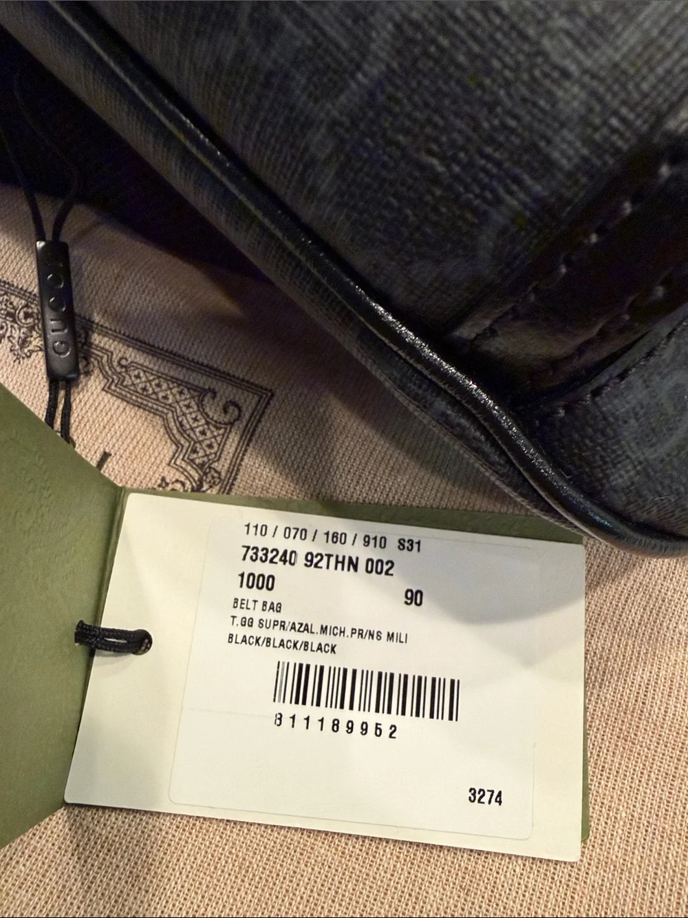 Gucci Black GG Supreme Canvas Belt Bag with Leather Trim